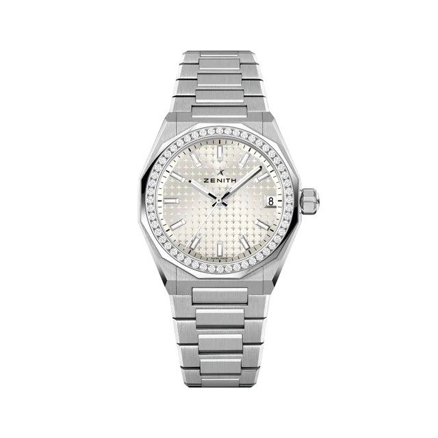 Zenith Defy Skyline w/ Diamonds 36mm - White-Toned on Bracelet w/ Extra Rubber Strap 16.94