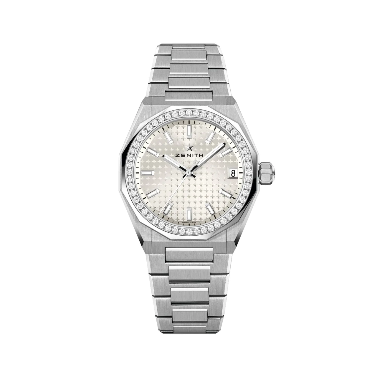 Zenith Defy Skyline w/ Diamonds 36mm - White-Toned on Bracelet w/ Extra Rubber Strap 16.9400.670/01.I001 36 mm kol saati