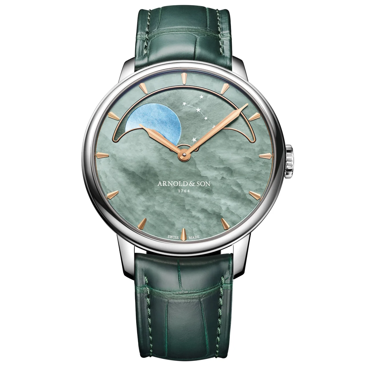 Arnold & Son Perpetual Moon Steel 41.5 Green Dial Green Mop 1GLBS.M01A.C1242S 35 mm kol saati