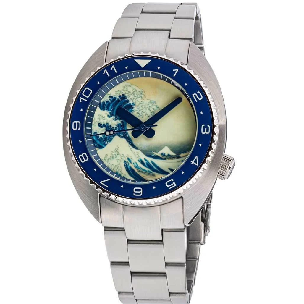 Islander Luminous Wave Dial Automatic Dive Watch with AR Dome Sapphire Crystal, and Luminous Ceramic Bezel Insert #ISL-68 44 mm kol saati