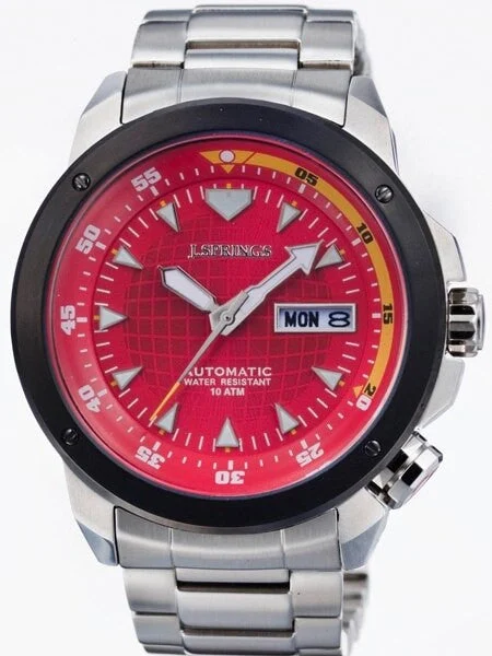 J. Springs Automatic 21-Jewel Sport Watch with Day and Date, Red Dial #BEB084 42 mm kol saati