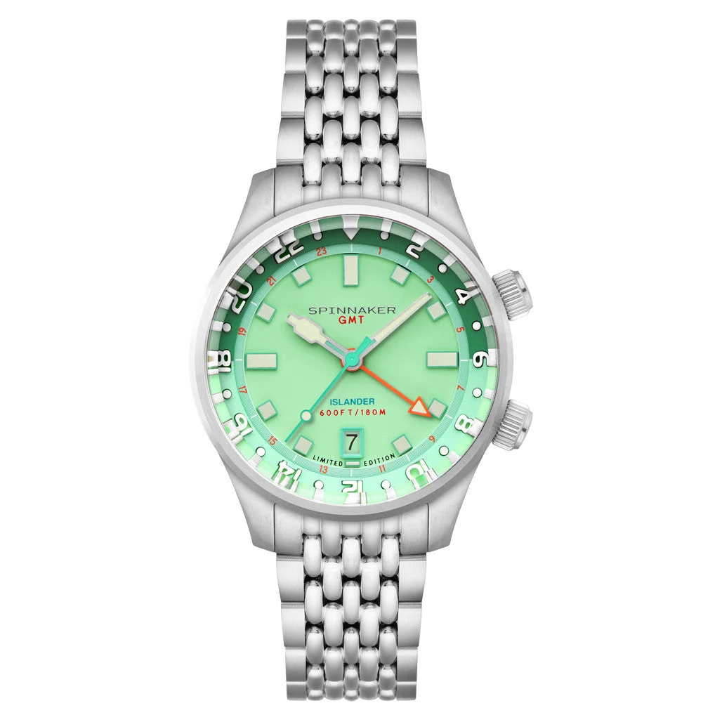 Spinnaker Islander Bradner GMT Automatic Watch with Mint Green Dial #SP-5150-LIW33 kol saati