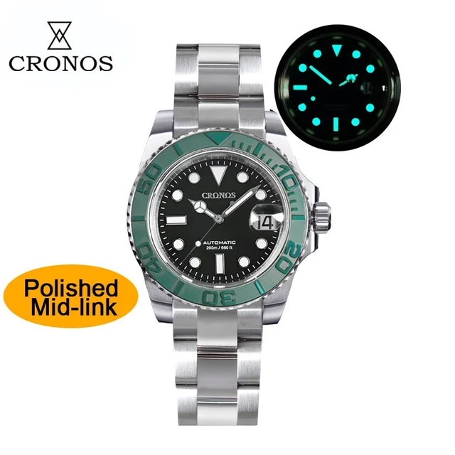 Cronos Watch Store Cronos 2.5x Water Ghost Sub Dive Watch L6018 Polished Mid-link L6018-PT