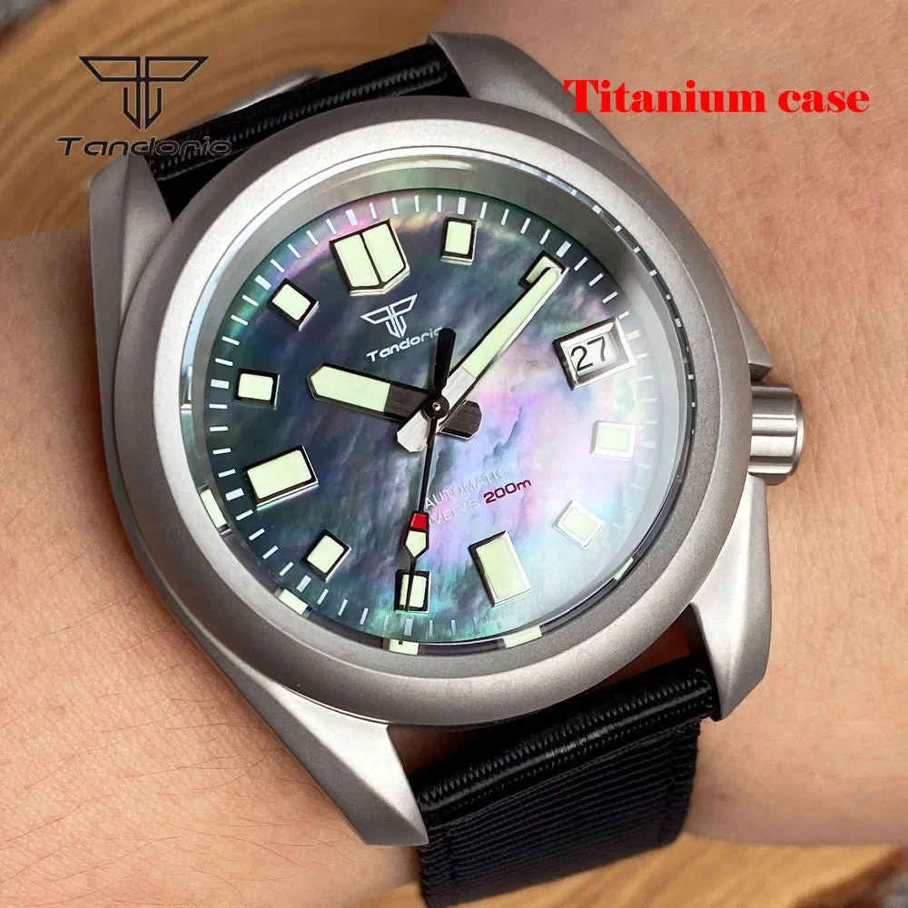 Tandorio Titanium NH35 Sapphire 40mm Field 20BAR MOP TD145 Raw Skx 14:350853#green sterile dial 40 mm kol saati