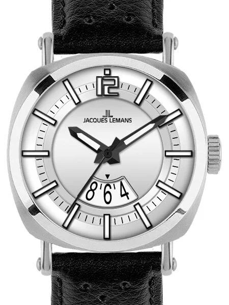 Jacques Lemans Lugano 42MM Quartz Watch with a Silver Dial and Open Date #1-1740B kol saat