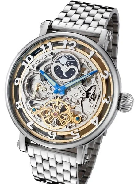 Rougois Dual Time Zone Skeleton Automatic Watch with Day/Night Dial #RMAS47 kol saati