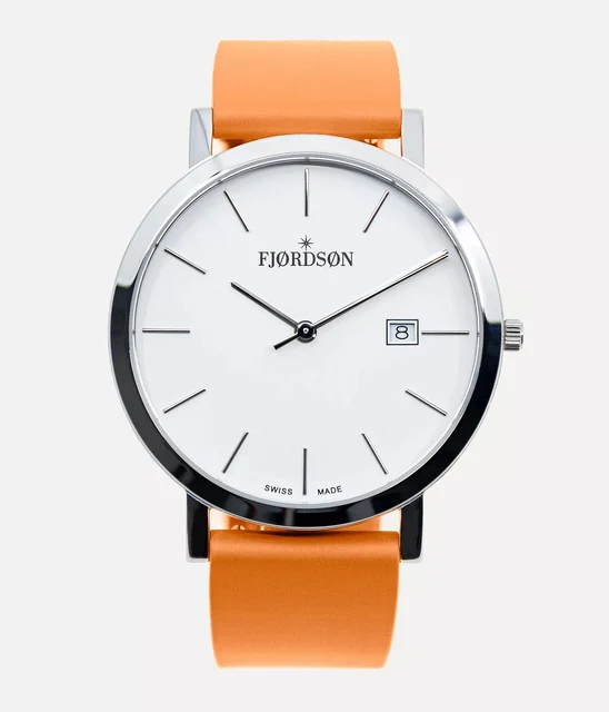 Fjordson White Dial With Orange Rubber Strap - Watch #9142 | White Dial With Orange Rubber