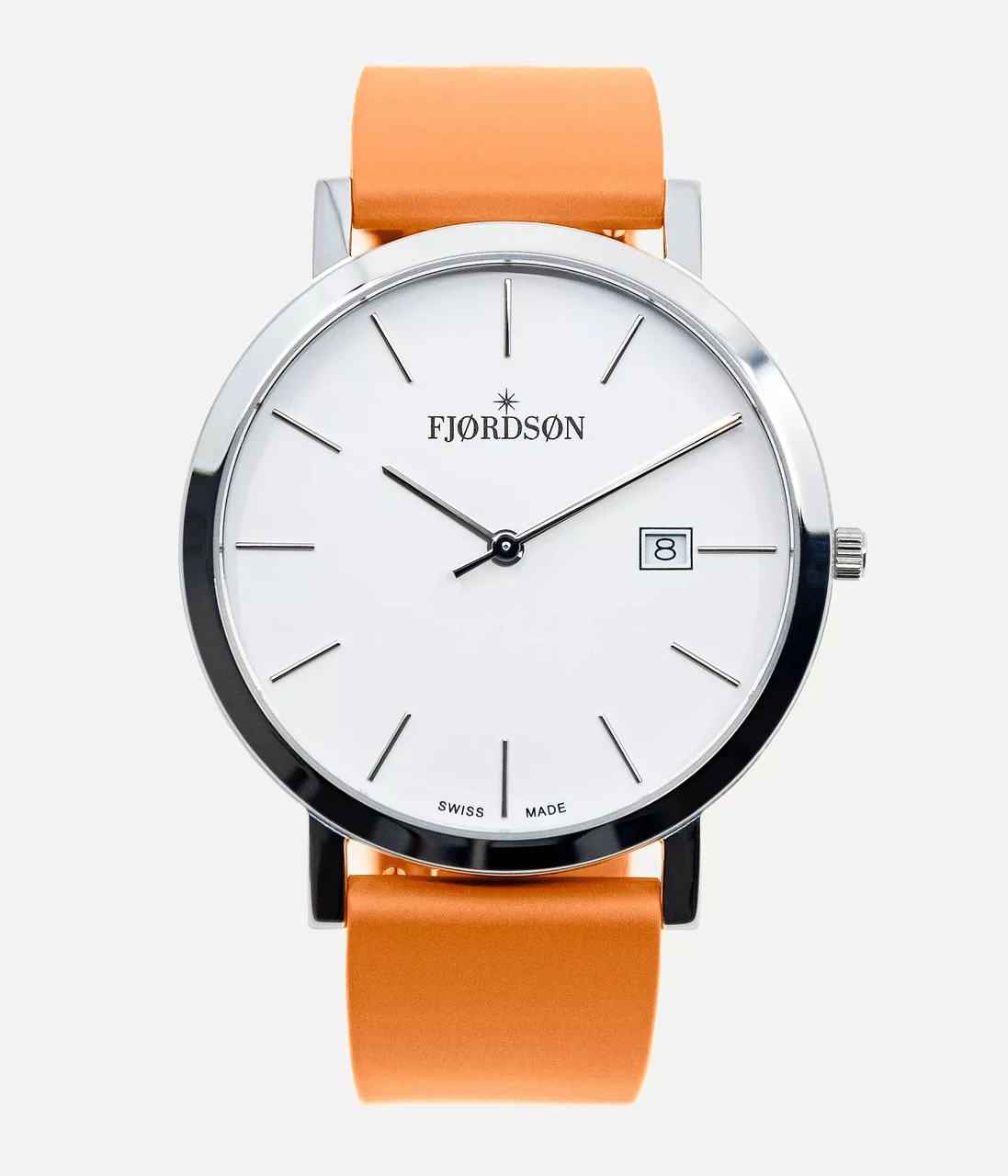 Fjordson White Dial With Orange Rubber Strap - Watch #9142 | White Dial With Orange Rubber Strap - Men's Watch 42 mm kol saati