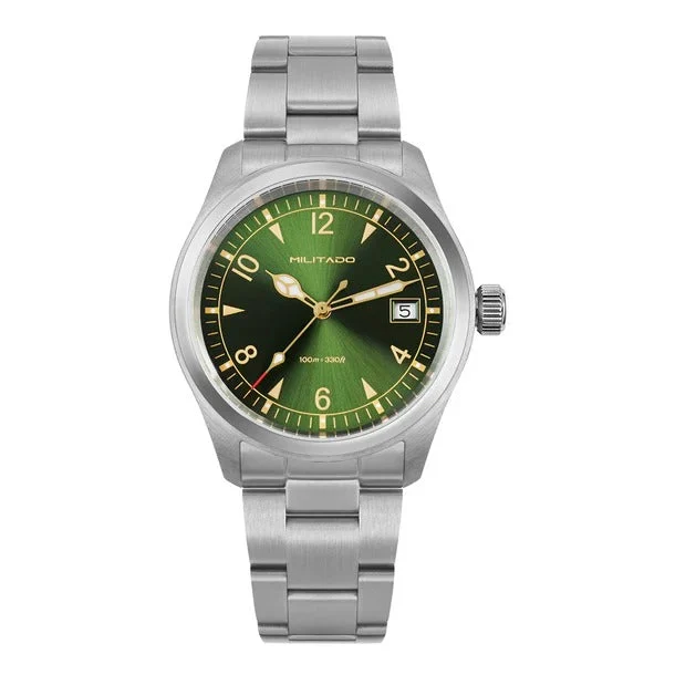 Cronos Watch Store Militado VH31 38mm Field Watch ML08 Militado-ML08-复古黑 (黄字)-蛇形针-黑卡其尼龙带 38 mm kol saati