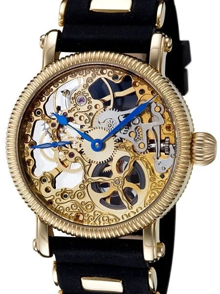 Rougois Hand Wind Decorated Skeleton Movement Watch with Goldtone Case #RG57 kol saati