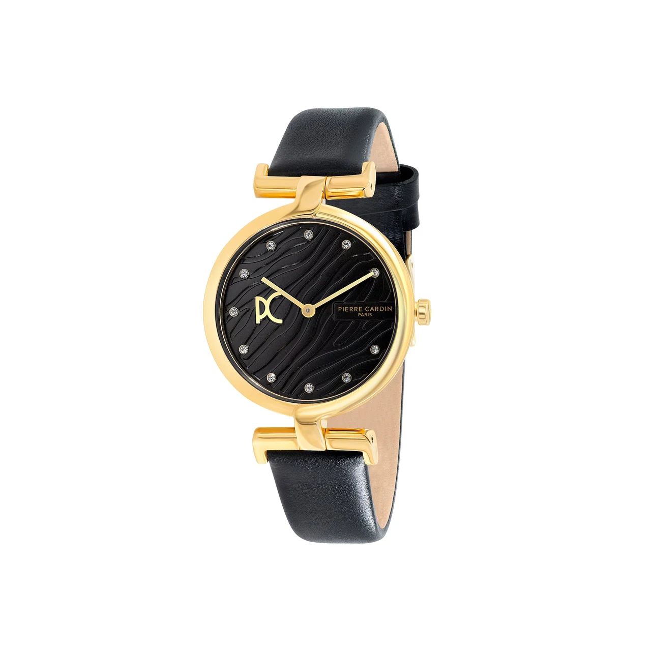 MADELEINE Patterned Black Dial Gold Watch with Black Leather Strap CMD.3546 34 mm kol saati