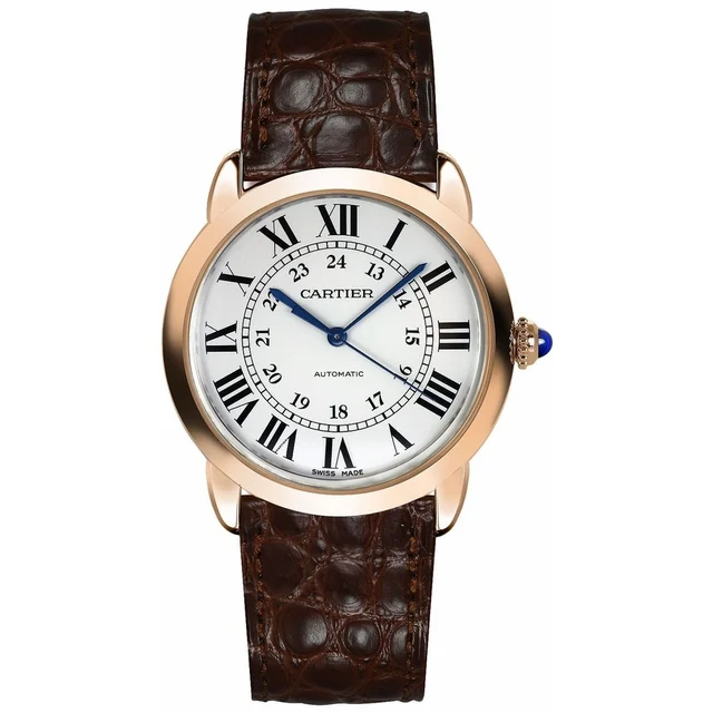 Cartier Ronde Solo W2RN0008 36MM Rose Gold Silver Dial Leath kol saati