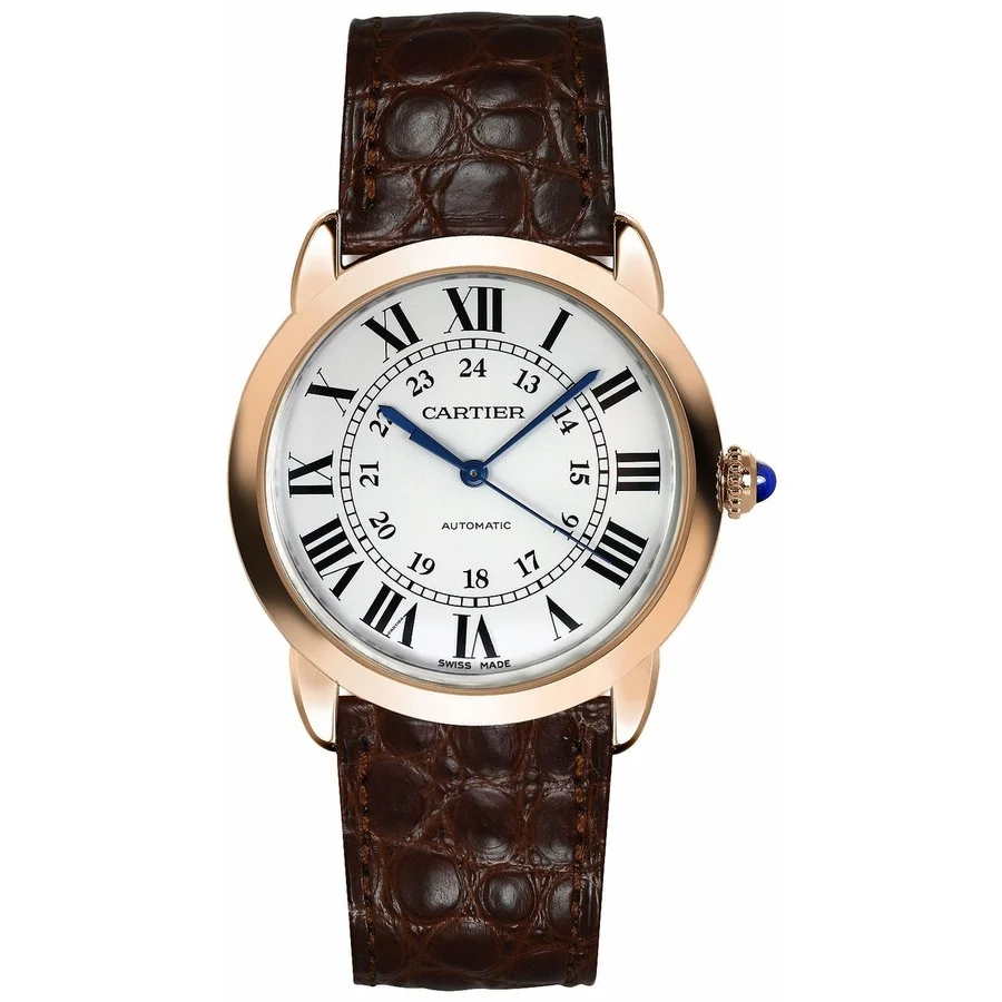 Cartier Ronde Solo W2RN0008 36MM Rose Gold Silver Dial Leath 36 mm kol saati