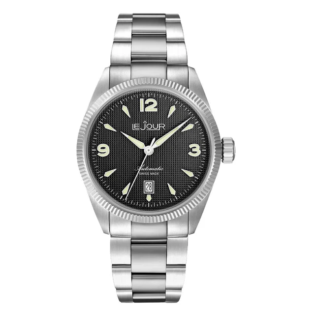 Le Jour Brooklyn Swiss Automatic Dress watch with Black Hobnail Dial #LJ-BR-001 kol saati