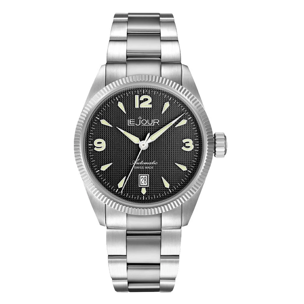 Le Jour Brooklyn Swiss Automatic Dress watch with Black Hobnail Dial #LJ-BR-001 50 mm kol saati