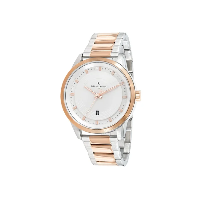 LES HALLES Two Tone Rose Gold and Silver Metal Links Watch with White Dial CCP.5023 kol sa