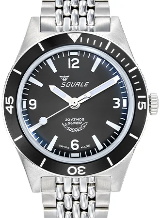 Squale Super- Arabic Numerals Black - Bracelet SUPERMBKBK.AC/SQ 45 mm kol saati
