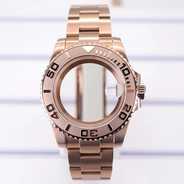 Tandorio Rose gold Yacht Master Watch Case 316 Stainless Steel For NH35 NH36 NH34 NH38 Miy