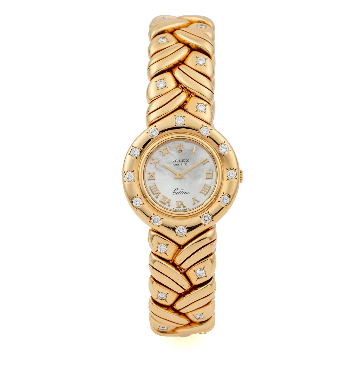 Rolex Ref. 2709, bracelet-watch, mother-of-pearl dial, integrated bracelet; 18K yellow gold and diamonds kol saati