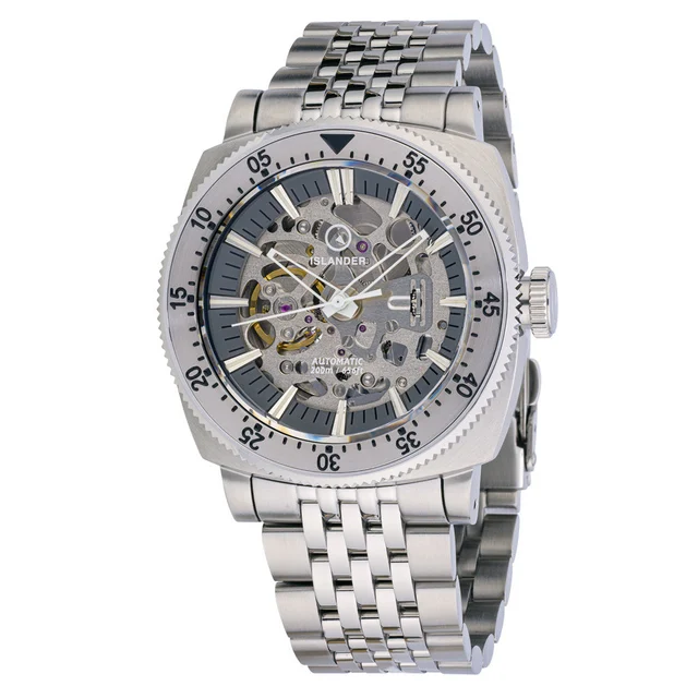 Islander Baiting Hollow Steel Skeleton Dive Watch #ISL-166 kol saati