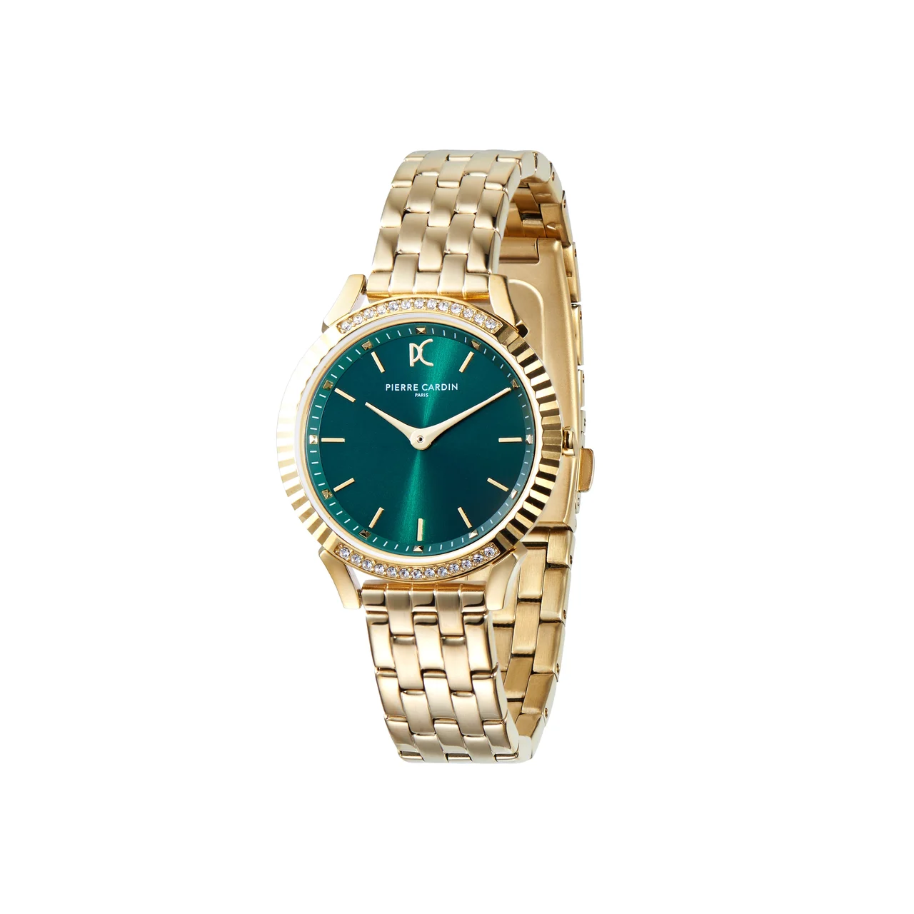 PIGALLE WOMENS Pigalle Simplicity Gold Watch with Crystals and Deep Green Dial CPI.2586 32 mm kol saati