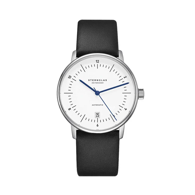 Sternglas Naos Automatic 38mm - White on Black Leather Strap S02-NA44-PR07 kol saati