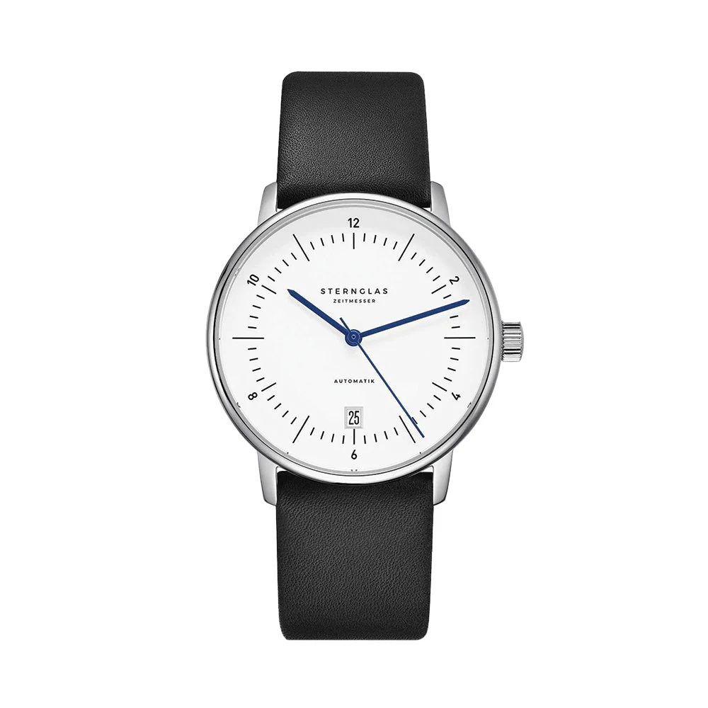 Sternglas Naos Automatic 38mm - White on Black Leather Strap S02-NA44-PR07 38 mm kol saati