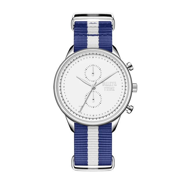 Talley & Twine Watch Company W-wht-bluwht-canvas kol saati