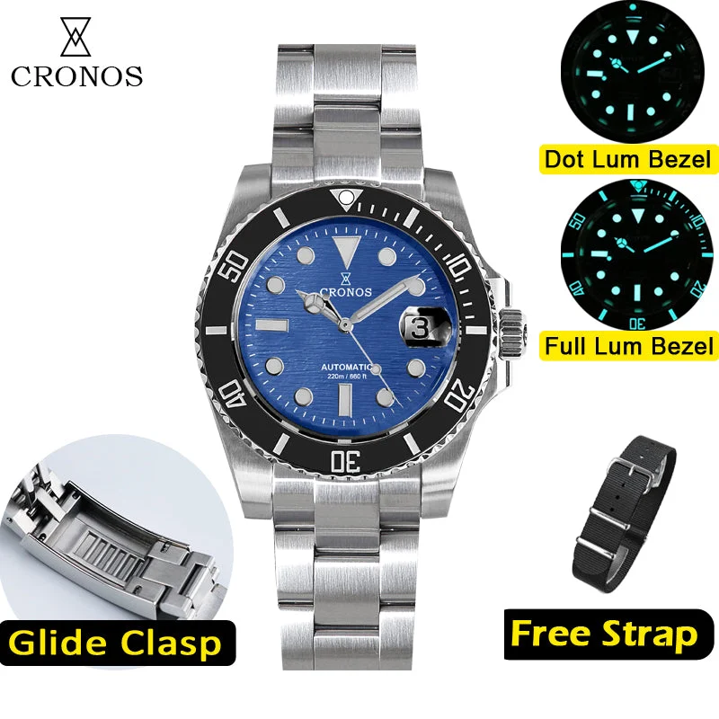 Cronos Watch Store Cronos Sub Diver Luxury Dive Watch L6005 PT5000 movement with Calendar 6005-PT5000-普通夜光-黑面-1100 47.8 mm kol saati