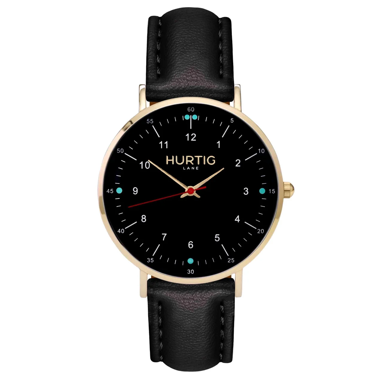 Hurtig Lane Vegan Watches Moderno CACTUS Leather Watch Gold, Black & Black 40 mm kol saati