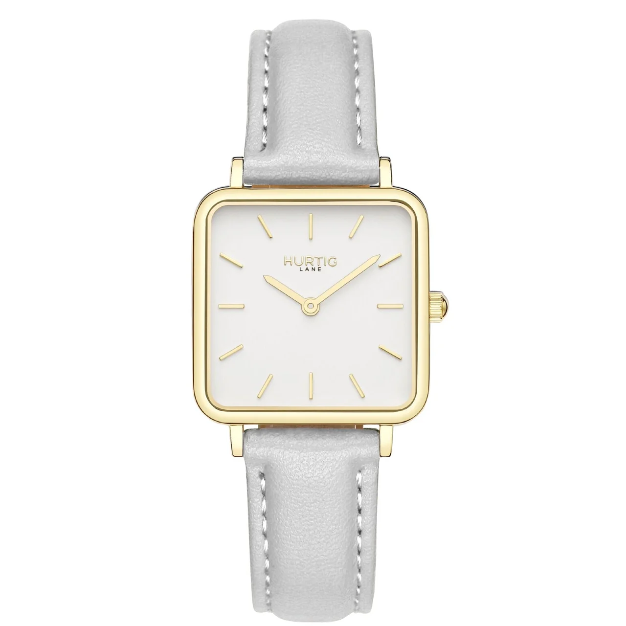 Hurtig Lane Vegan Watches Neliö Square Vegan Leather Watch Gold, White & Cloud Grey 29 mm kol saati