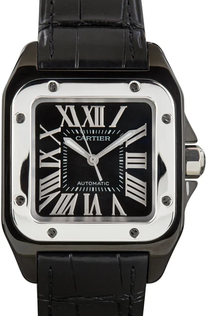 Cartier Santos 100 Ref W2020008 Black Roman Dial kol saati