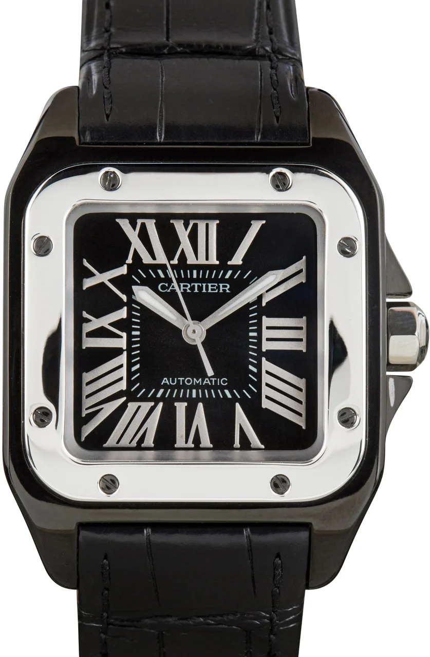 Cartier Santos 100 Ref W2020008 Black Roman Dial 33 mm kol saati