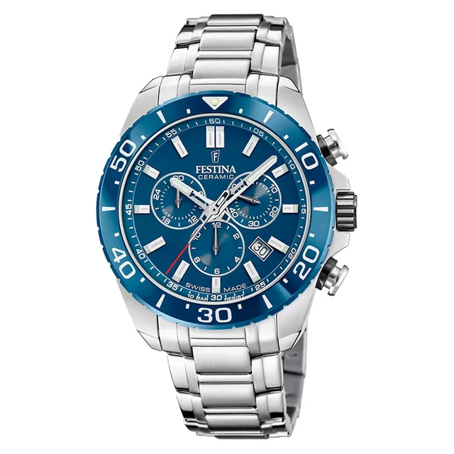 Festina Swiss Made Chronograph with Ceramic Bezel and Blue Dial #F20042-2 kol saati