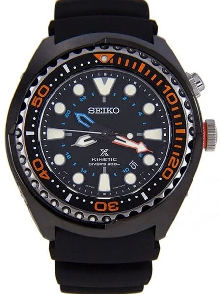 Seiko Prospex Kinetic Black Ion-Plated 47.5mm GMT Dive Watch #SUN023 47.5 mm kol saati