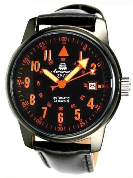 Aeromatic SCRATCH AND DENT - 1912 Aviator's Automatic Watch with Black PVD Steel Case #A13