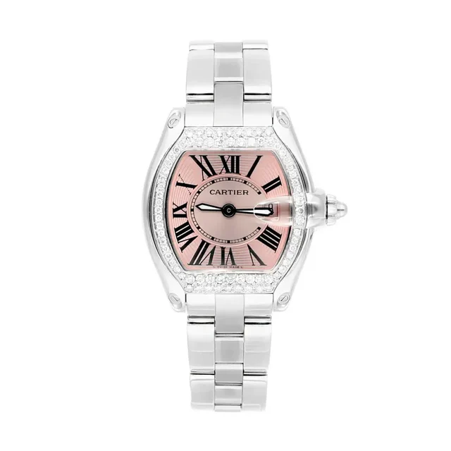 Cartier Roadster W62016V3 30MM Pink Dial Diamond Bezel Watch kol saati