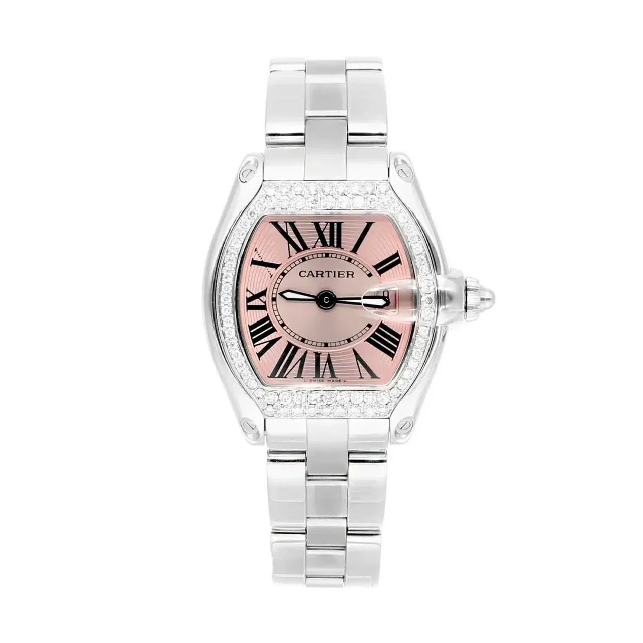 Cartier Roadster W62016V3 30MM Pink Dial Diamond Bezel Watch 30 mm kol saati