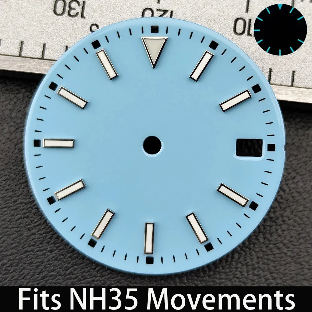 Tandorio Watches Dial single/no calendar watch blue-green/green luminous dial hands fit for N H35/E2815/E2836 movement watch accessories 14:201336230#NO.3 28.5 mm kol saati