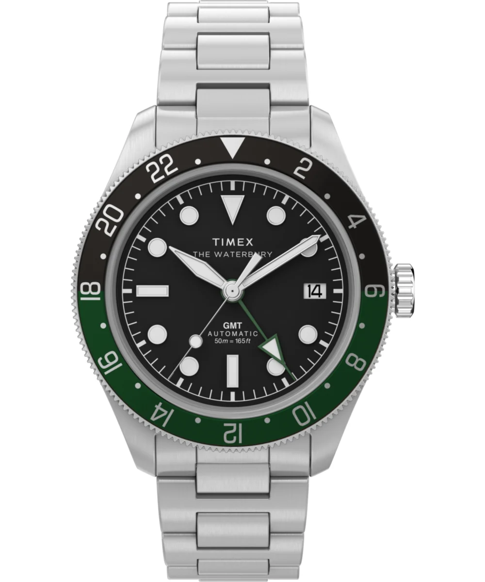 Timex Waterbury Heritage Automatic GMT 41.5mm Stainless Steel Bracelet Watch TW2Y60800 41.5 mm kol saati
