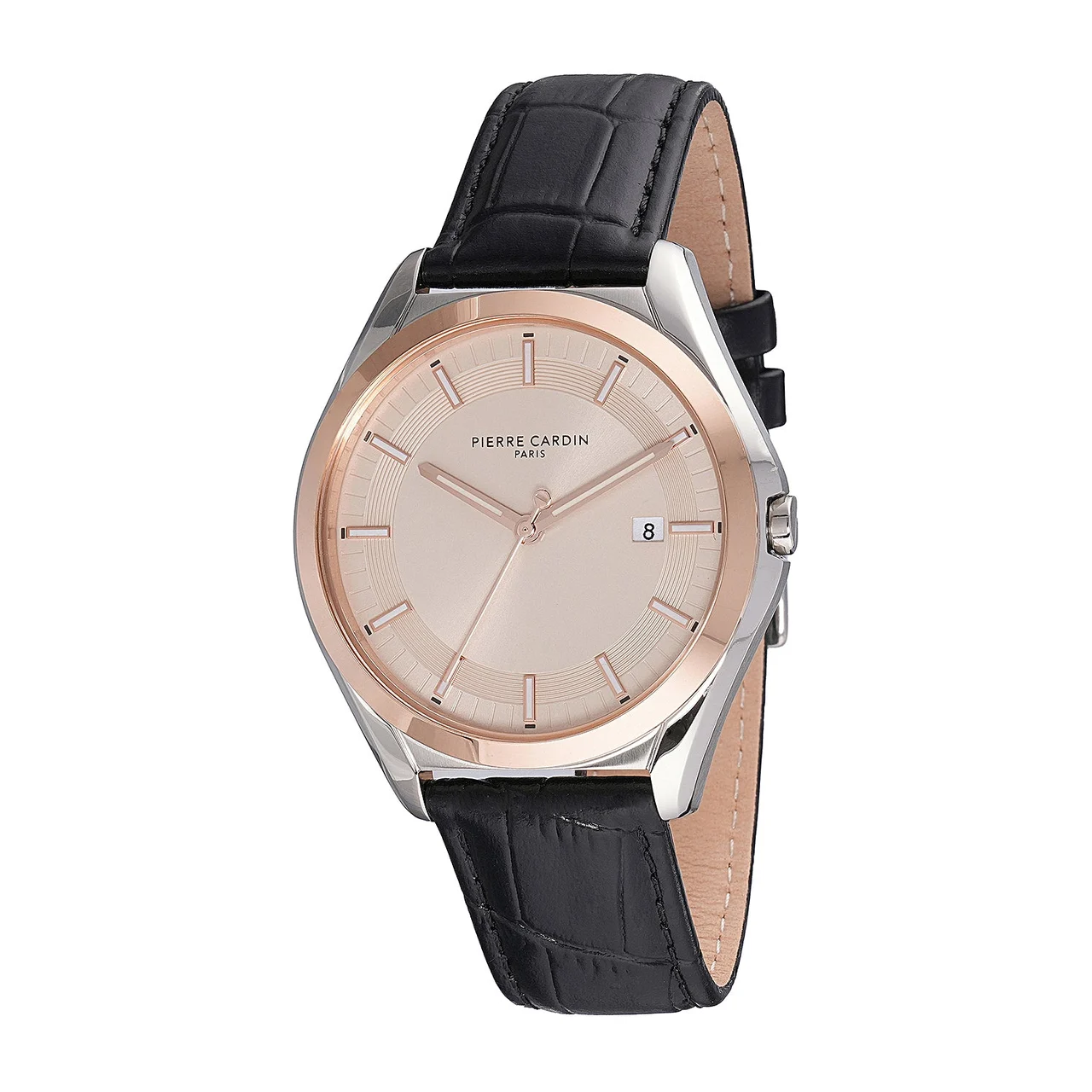 VAUGIRARD Men’s 42mm Classic Watch - Two-Tone Rose Gold & Silver Case, Salmon Dial with Black Leather Strap CF.1005.LB.2 42 mm kol saati