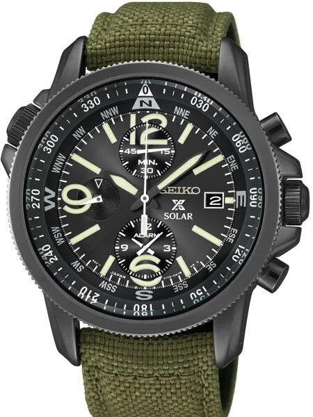 Seiko Prospex Solar Powered Chronograph with 60-Minute Stopwatch and Alarm #SSC295 42 mm kol saati