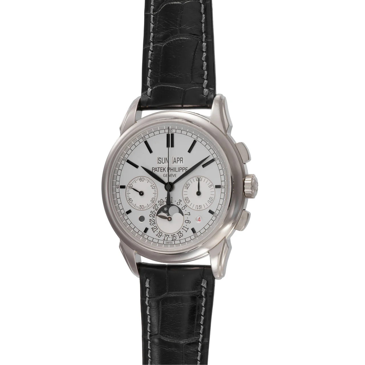 Patek Philippe PATEK PHILIPPE, REF. 5270G first generation A fine, complicated, manual wind, 18k white gold perpetual calendar chronograph wristwatch. kol saati