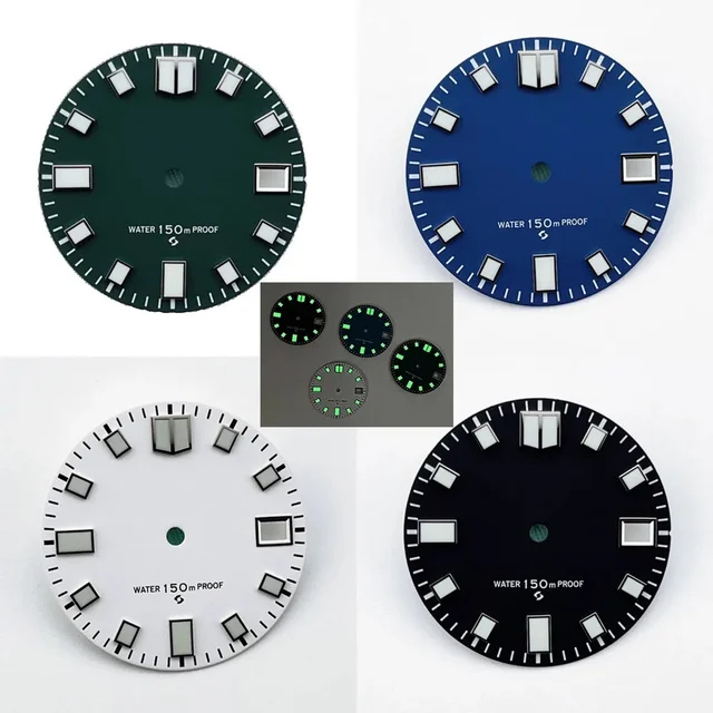 Tandorio Dial 28.5mm Green Luminous with Single Calendar Window Watch Dial Abalone Diving 