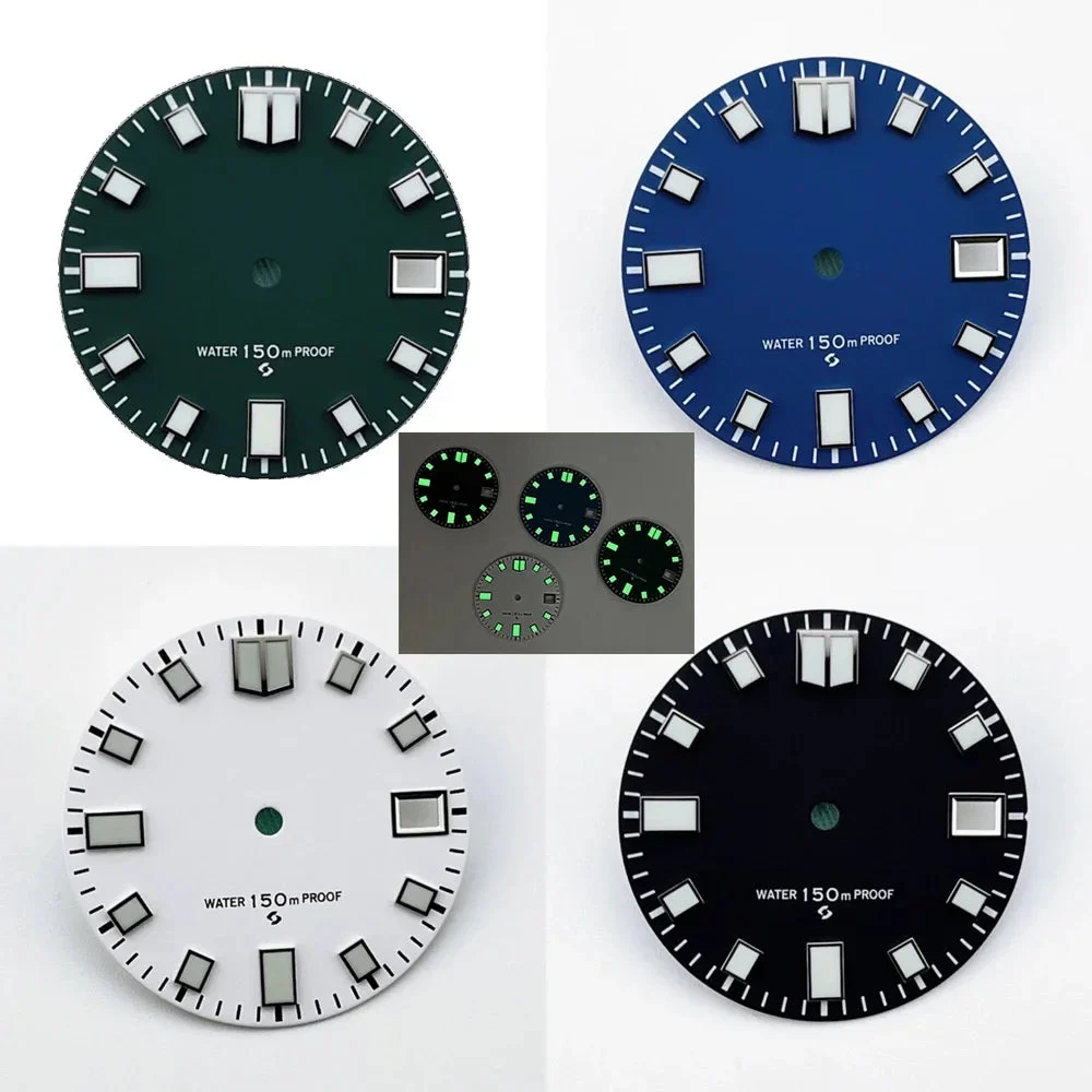 Tandorio Dial 28.5mm Green Luminous with Single Calendar Window Watch Dial Abalone Diving Watch Faces for NH35A/4R35 Movement 14:200000080#white 28.5 mm kol saati