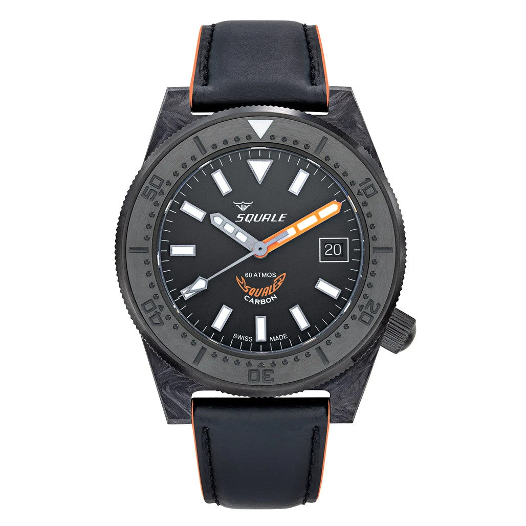 Squale Forged Carbon Dive Watch with Orange Accents #T183FCOR kol saati