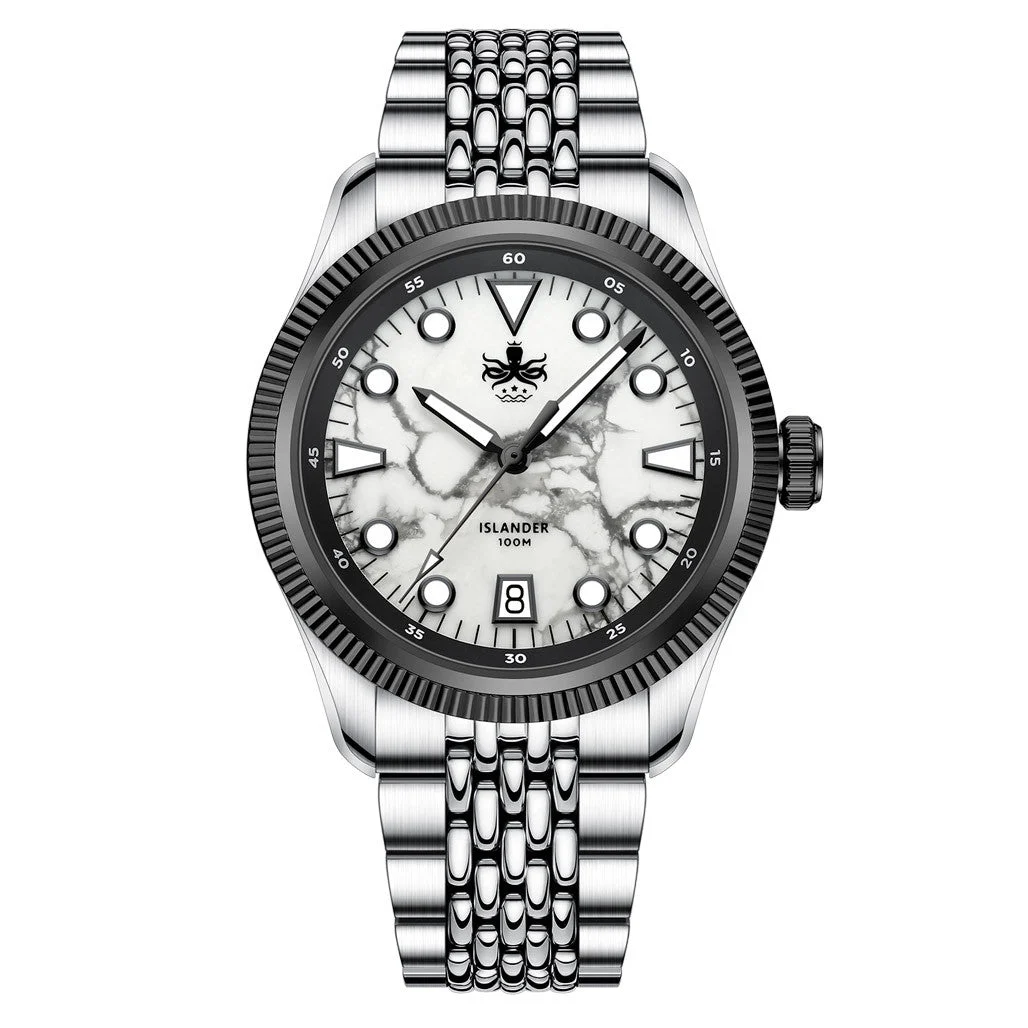 Phoibos ISLANDER Delphinus White Turquoise Dial Watch #PY066-LIW11 39 mm kol saati