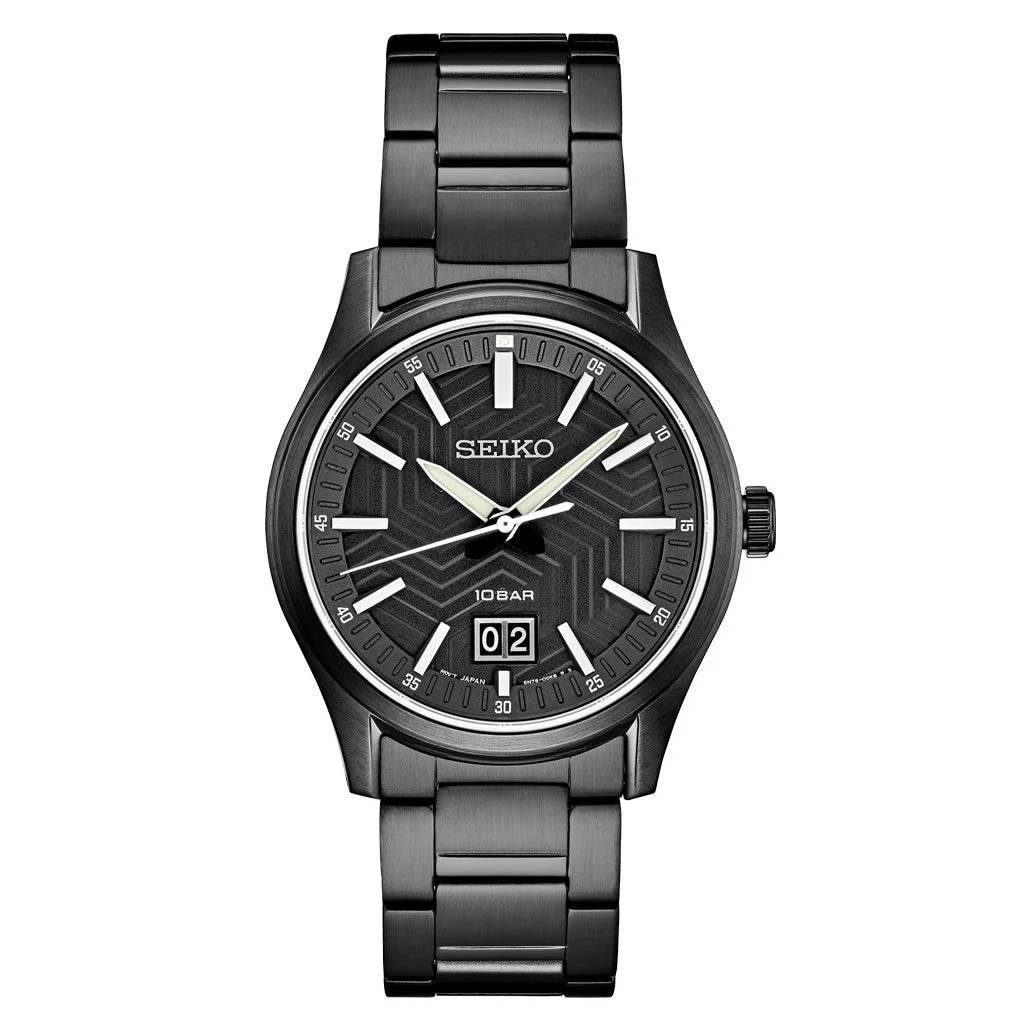 Seiko Essentials Sport Big Date PVD Watch with Matte Black "Streetwear" Dial and Sapphire Crystal #SUR515 kol saati