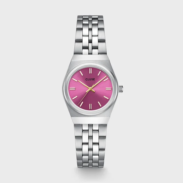 CLUSE Retro 70s Mini Watch Steel, Fuchsia, Silver Colour CW16303 kol saati