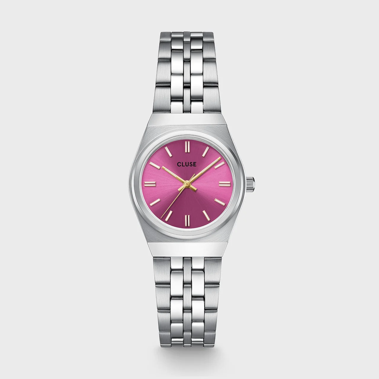 CLUSE Retro 70s Mini Watch Steel, Fuchsia, Silver Colour CW16303 26 mm kol saati